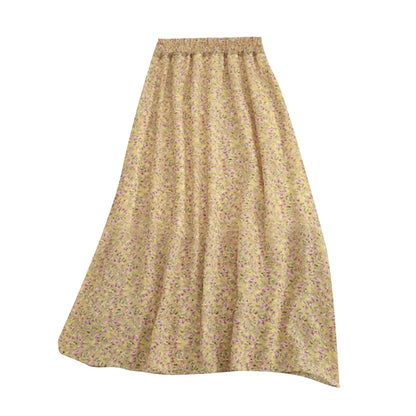 Moda feminina e all-match primavera e verão casual retro temperamento floral impresso saia falda larga elegante para mujer