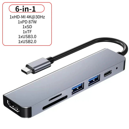 Usb 3.0 tipo-c hub para adaptador hdmi 4k 30hz sd tf cartão pd 87w divisor de carga rápida usb docking stations hub para macbook computar