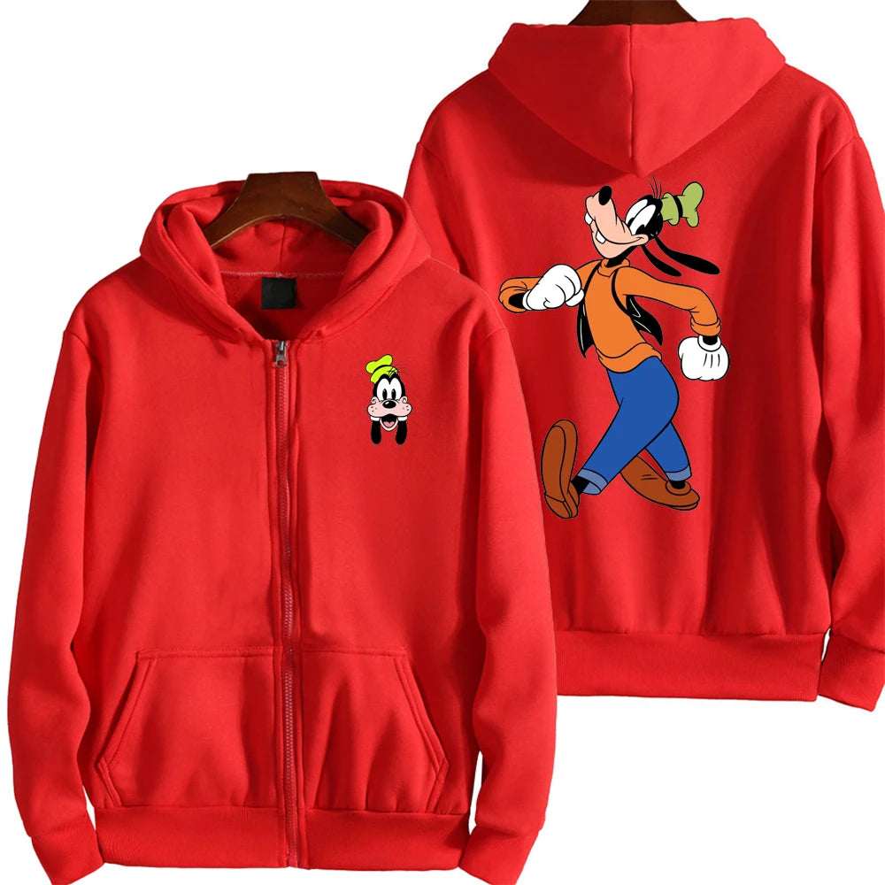 Goofy masculino impressão dos desenhos animados hoodie primavera outono feminino moletom de grandes dimensões com zíper novo casal rua moda casaco