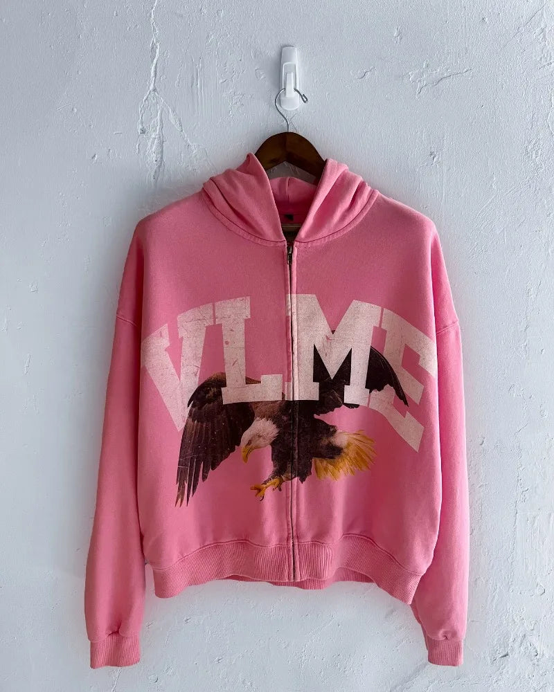 Y2k vintage moda animal impressão hoodie para homens e mulheres harajuku punk moletom rua hip hop tendência zíper jaqueta com capuz