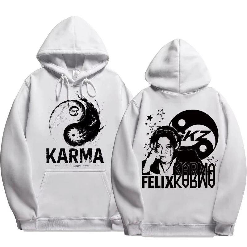 Quarto álbum de KPOP KARMA moletom com capuz masculino estampado FELIX HAN BANGCHAN CHANGBIN HYUNJIN LEE moda esportiva