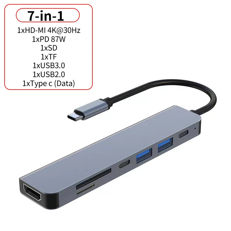 Usb 3.0 tipo-c hub para adaptador hdmi 4k 30hz sd tf cartão pd 87w divisor de carga rápida usb docking stations hub para macbook computar