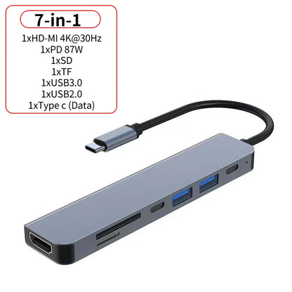 Usb 3.0 tipo-c hub para adaptador hdmi 4k 30hz sd tf cartão pd 87w divisor de carga rápida usb docking stations hub para macbook computar
