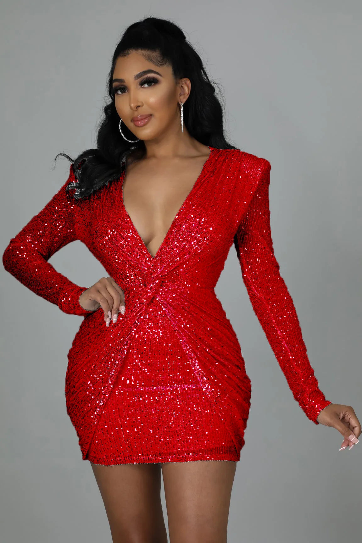 Vestidos de festa elegantes para mulheres 2025 vestido sexy fino plissado com lantejoulas e decote em V