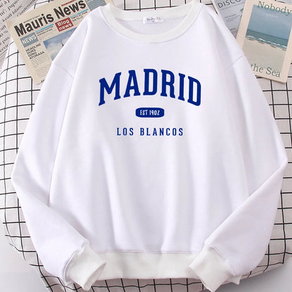 Espanha madrid est 1902 los blancos impressão dos homens com capuz roupas oversize crewneck agasalho solto pulôver masculino streetwear