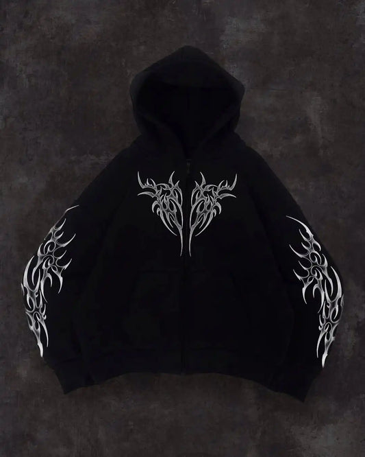 Masculino preto com capuz solto ajuste estilo rua gótico hoodie com punho impressão elegante casual urbano manga longa pulôver design na moda