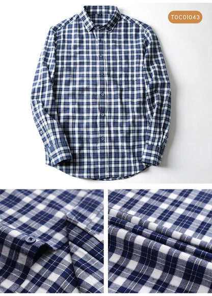 Moda masculina casual xadrez escovado camisa de manga longa, confortável 100% algodão botão para baixo fino ajuste grosso flanela camisas de outono