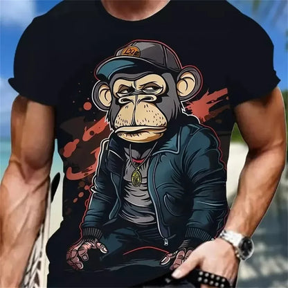 Hip hop macaco padrão impressão camisetas o-pescoço manga curta camiseta roupas de grife dos homens macaco impressão roupas masculinas designer camisetas