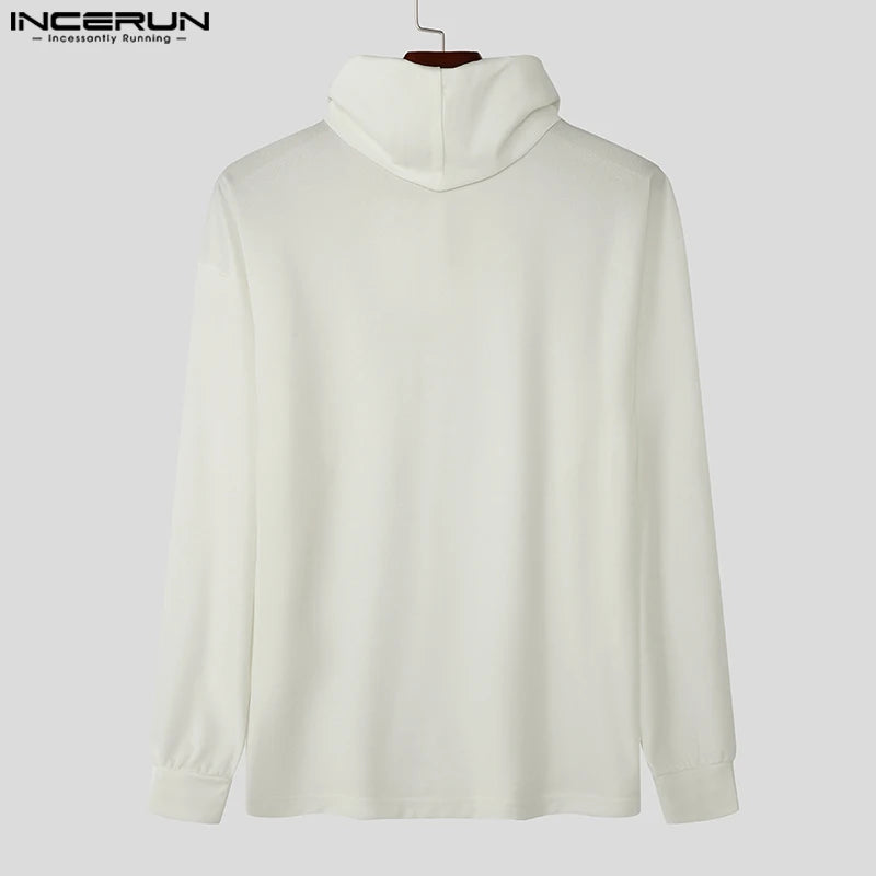 Moda estilo casual topos incerun novo masculino pilha colarinho design hoodies bonito masculino sólido manga comprida pulôver moletom 2024