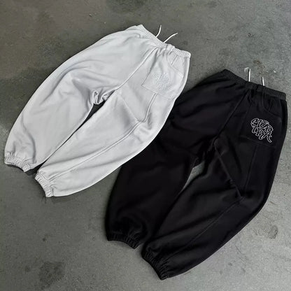 Europeu gótico moda rua terno masculino casual rua esportes camisola e calças casuais terno hip-hop tendência bordado moletom