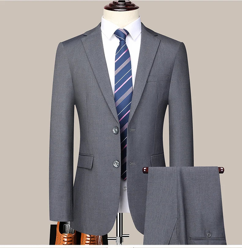 Terno (blazer + calças) masculino casual formal negócios cavalheiro cor sólida hospedagem quatro estações emagrecimento casamento moda terno
