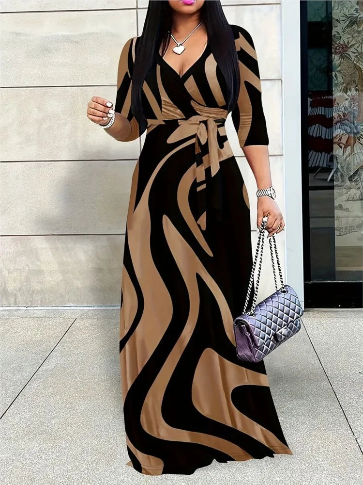 Moda feminina vestido de impressão para mulher casual sexy profundo decote em v rendas vestidos soltos robe femme férias de verão roupas femininas