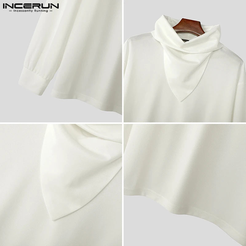 Moda estilo casual topos incerun novo masculino pilha colarinho design hoodies bonito masculino sólido manga comprida pulôver moletom 2024