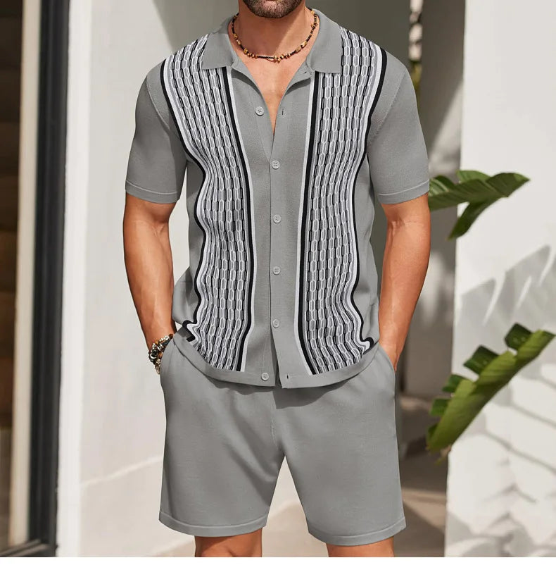 Conjunto de duas peças de seda gelo masculino manga curta, terno casual de negócios, roupa masculina, ginástica, alta qualidade, verão