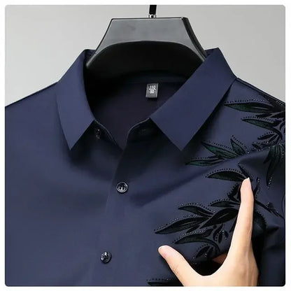 Outono inverno mais lã camisas masculinas impressão anti-rugas térmica turn-down colarinho manga longa banquete único breasted topos