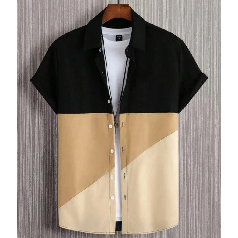 Patchwork xadrez 3d impresso camisa homem/mulher casual moda manga curta camisas botão lapela streetwear roupas unissex de grandes dimensões