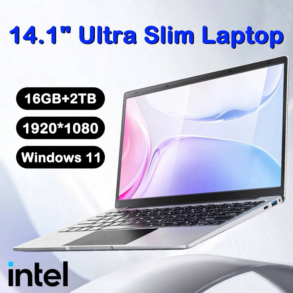 Ultra fino portátil 14.1 "16gb ram 2tb ssd intel n3700 notebook windows 11 pro 1920*1080 display escritório estudo computador pc