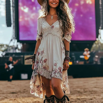 Vestido de festival de música Lollapalooza 2025 para mulheres: roupa vintage com estampa de carnaval de cowgirl para festa rock hip-hop