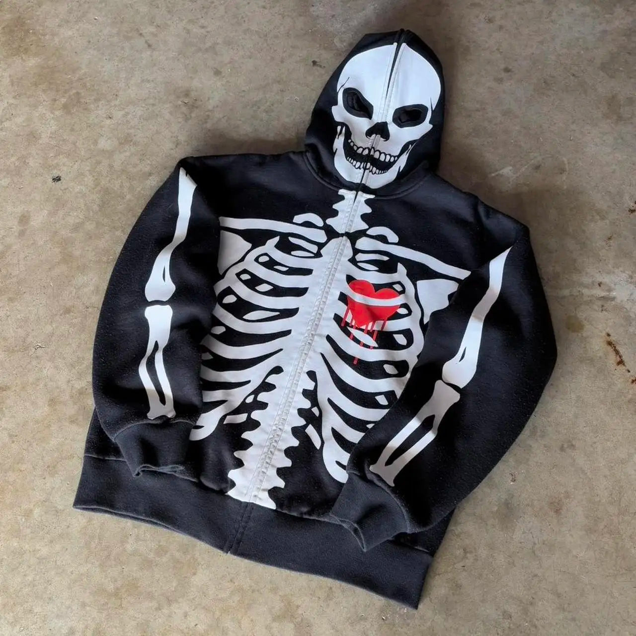 2000s crânio padrão gótico hoodie y2k zíper rosto coberto crânio padrão impresso hoodie casual punk hip hop rua retro engraçado