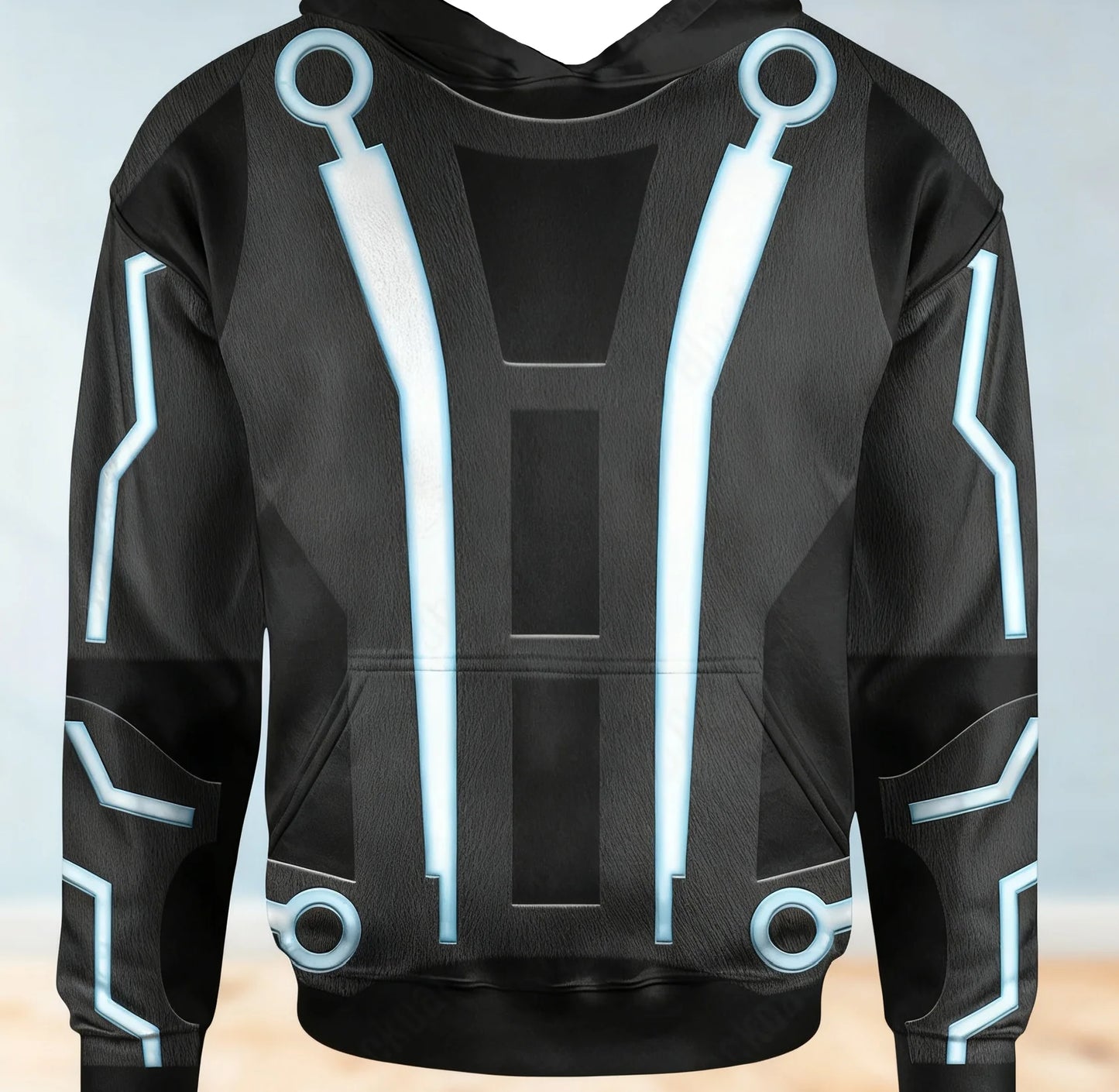 Moletom masculino com tema TRON azul claro, padrão de circuito de ficção científica, roupa casual diária para outono inverno, ideal para camadas ou agasalhos