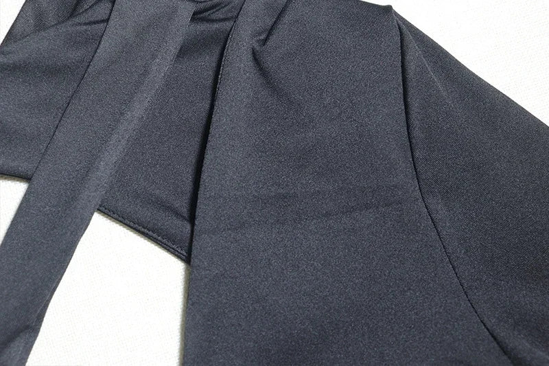 Elegante vestido de manga comprida bodycon feminino, Oco Out, Com Renda, Sem Costas, Atadura, Preto, Branco, Clube, Festa