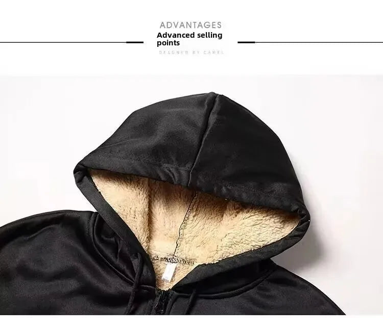 Moda masculina forrado de lã engrossado cardigan moletom com capuz terno esportivo outono/inverno conjunto casual ao ar livre