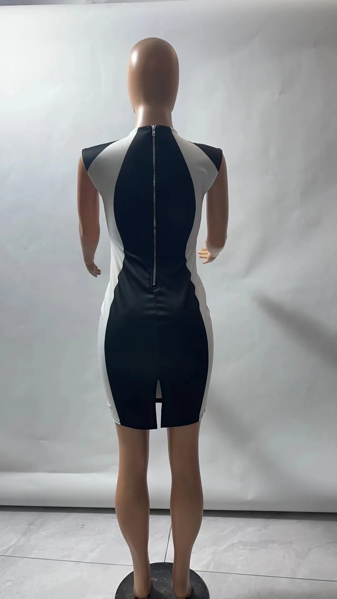 Mulheres elegantes vestidos de festa clube 2025 verão moda colorblock em torno do pescoço bodycon vestido sem mangas casual mini vestido preto