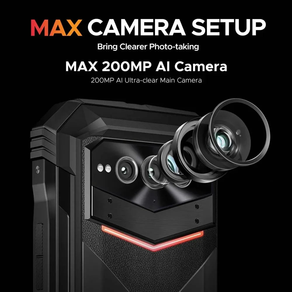 Estreia mundial doogee v max plus telefone robusto 22000mah 36gb (16 +20) 512gb 200mp câmera telefone 6.58 "120hz dimensão 7050 android14