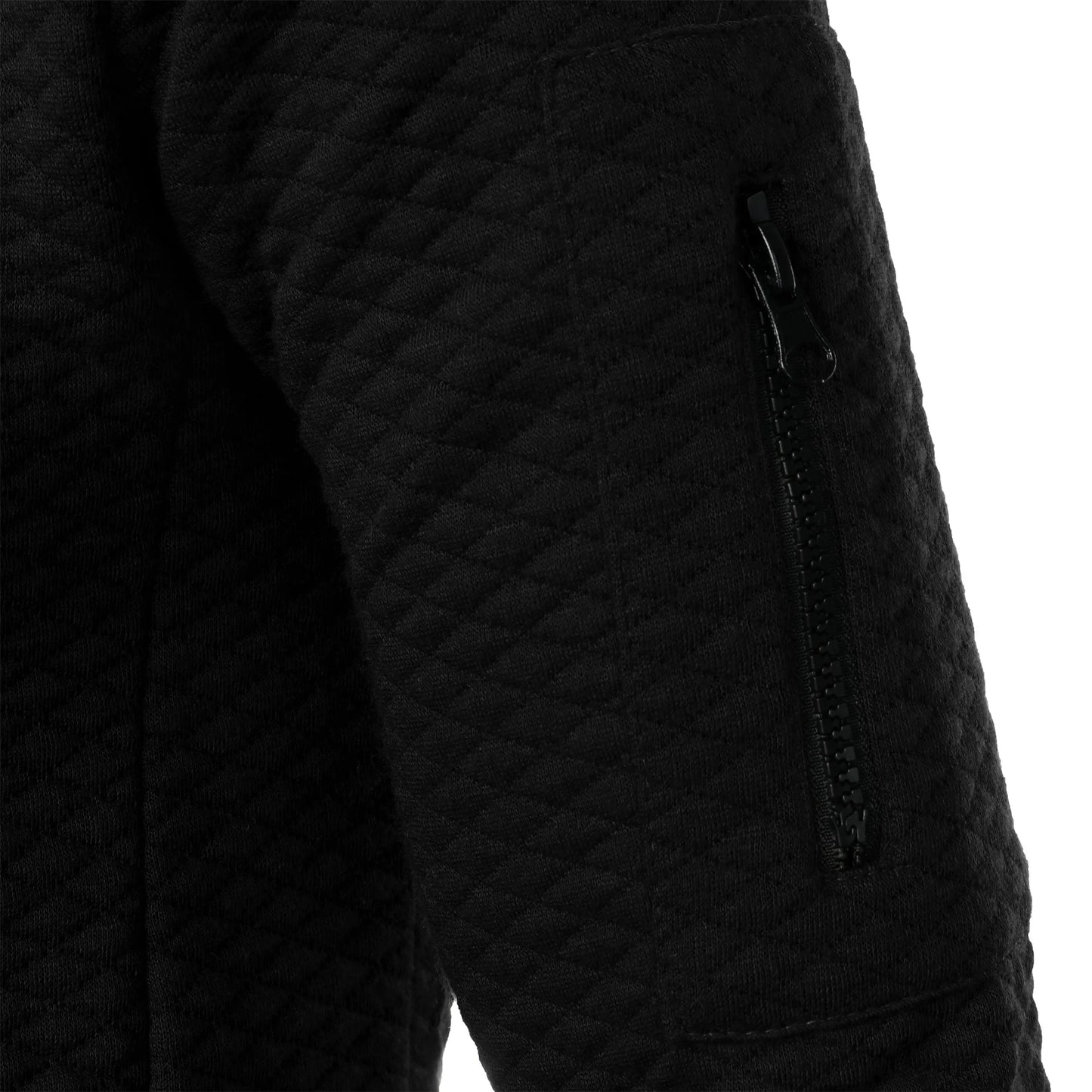 Top masculino com zíper waffle, gola stand, capuz casual, outono e inverno