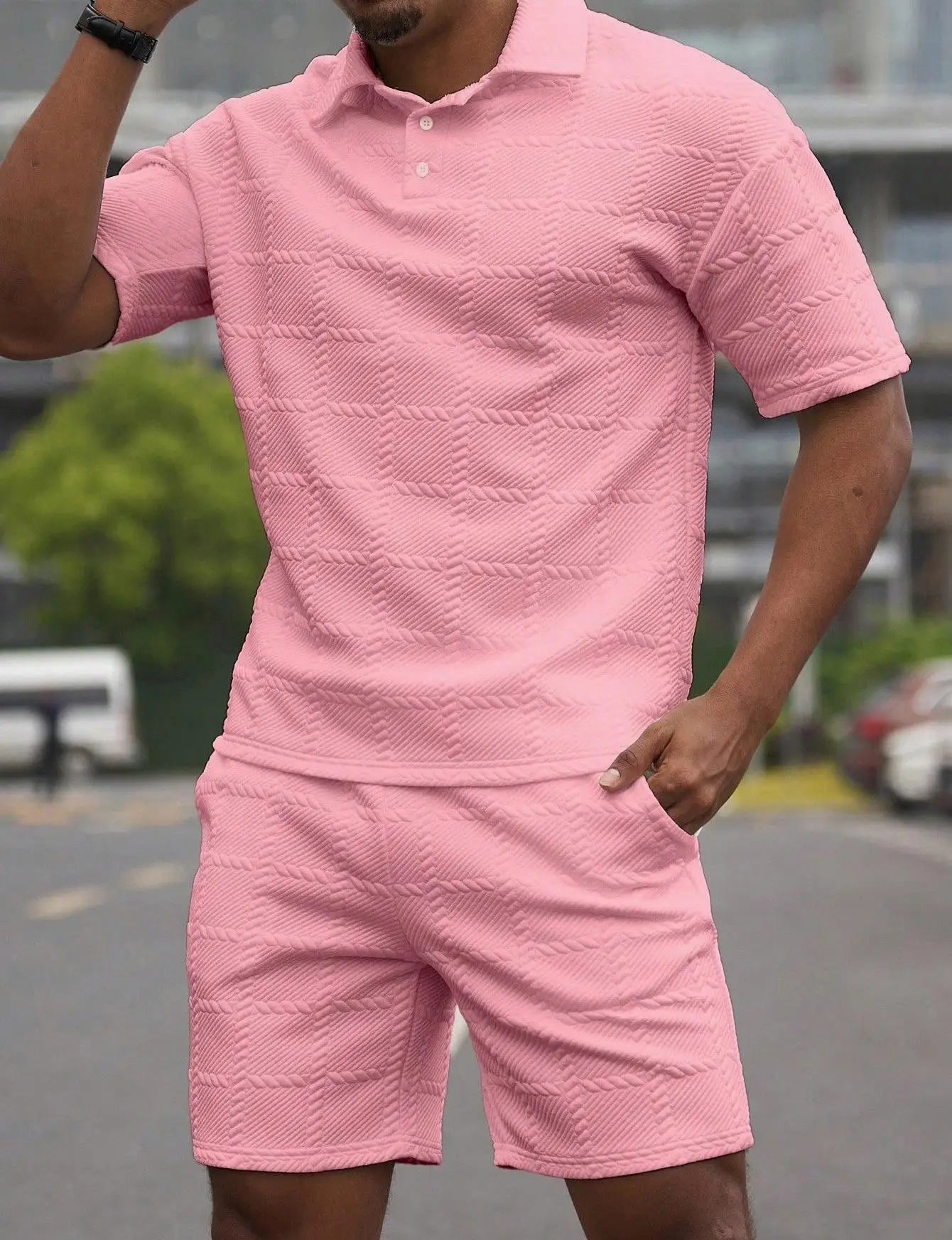 2025 verão nova tendência da moda cor sólida confortável moda leve casual masculino terno de manga curta para homem