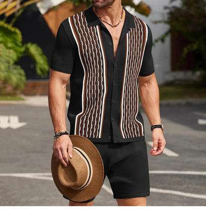 Conjunto de duas peças de seda gelo masculino manga curta, terno casual de negócios, roupa masculina, ginástica, alta qualidade, verão