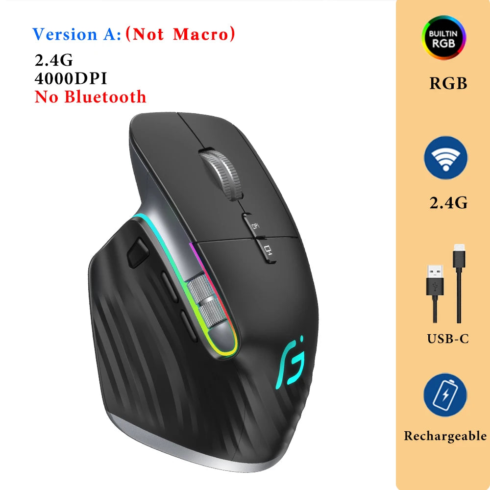 Ergonômico bluetooth 2.4g mouse tri-mode sem fio mouse para jogos USB-C rgb recarregável mause 5 dpi 9 botões para computador pc tablet