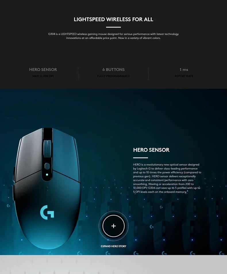 Logitech G304 Mouse sem fio para jogos e notebook de mesa para escritório