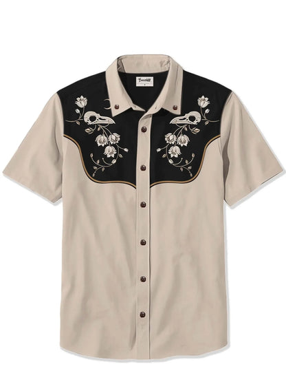Camisa masculina de manga curta estilo cowboy ocidental, confortável, respirável, verão, arte, botão, camisas havaianas divertidas