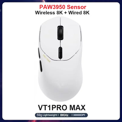 Rapoo vt3pro mouse para jogos sem fio 59g superleve 8khz taxa de pesquisa 26000 dpi paw3398 sensor óptico final longa vida útil da bateria
