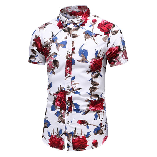 Camisa havaiana de manga curta masculina, estampada em flores, slim fit, camisas de praia, casual, nova chegada, plus 7xl, verão