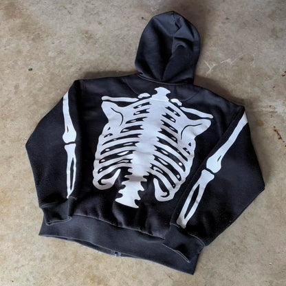 2000s crânio padrão gótico hoodie y2k zíper rosto coberto crânio padrão impresso hoodie casual punk hip hop rua retro engraçado