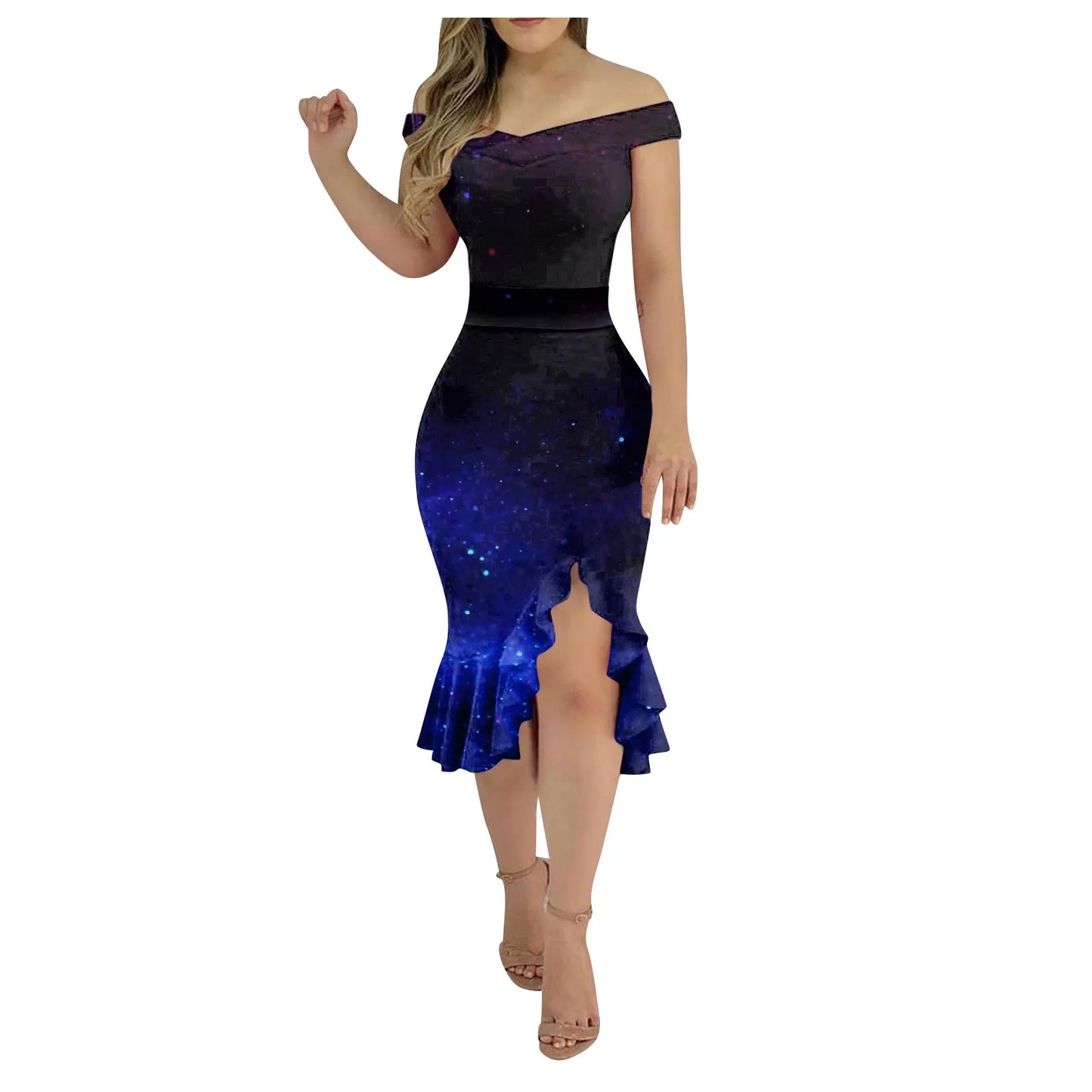 Vestido de festa feminino na altura do joelho, sexy fora do ombro, plissado dividido, bodycon monocromático, glitter, vestidos elegantes, moda feminina