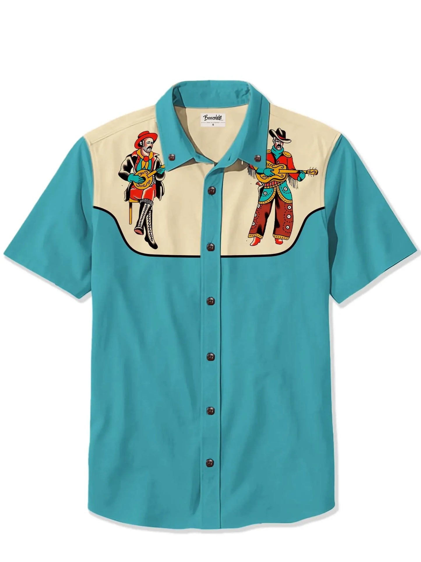 Camisa masculina de manga curta estilo cowboy ocidental, confortável, respirável, verão, arte, botão, camisas havaianas divertidas