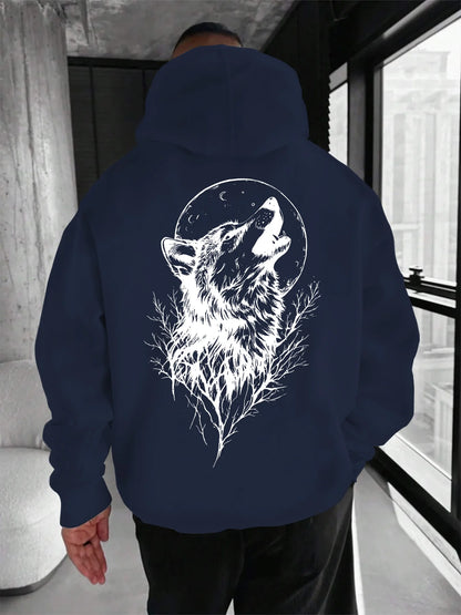 Estampa de cabeça de lobo, roupas confortáveis, casuais e elegantes, moletom com capuz personalizado de outono e inverno masculino