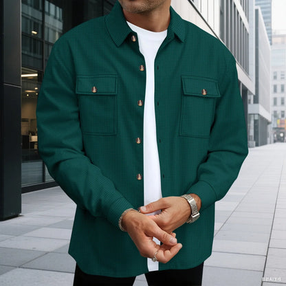 Jaqueta masculina de trabalho com verificação de waffle, jaqueta elegante com botão de lapela e calças compridas, confortável, respirável, casual, roupa de negócios, 1/2 peças