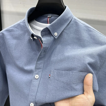 Novo 100% algodão camisa de manga comprida masculina designer marca primavera outono moda negócios confortável respirável topo roupas masculinas