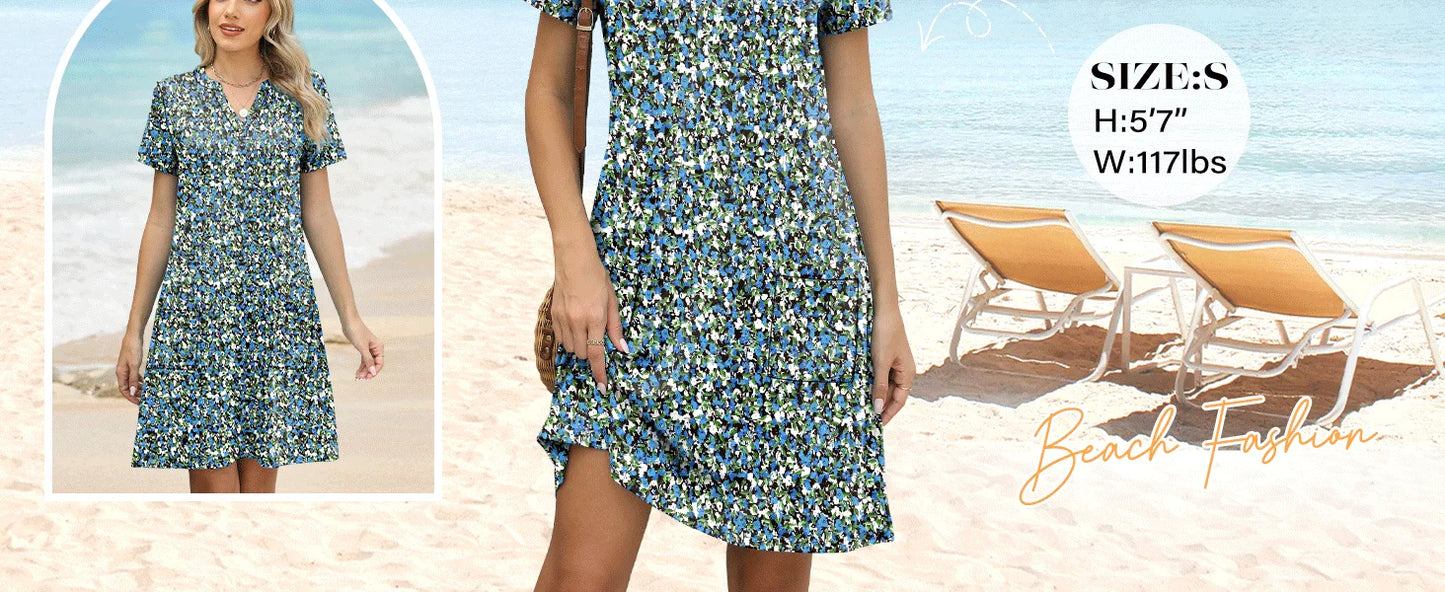 Vestidos de moda para mulheres 2025 casual verão com decote em v vestido de convidado de casamento manga curta moda praia férias roupas