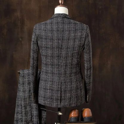 Roupa formal do noivo 3 peças (blazer + colete + calças) terno masculino moda negócios cavalheiro casamento casual xadrez algodão jaqueta de linho