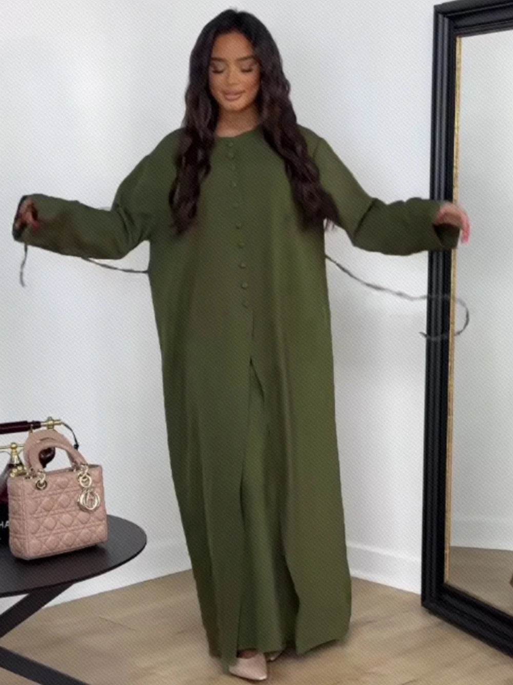 Muçulmano o pescoço kaftan cetim vestido de noite simples 2 peças robe modesto abaya feminino caftan nova chegada formal festa botões vestido