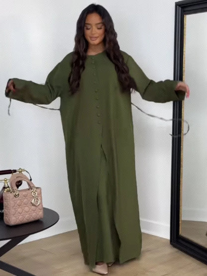 Muçulmano o pescoço kaftan cetim vestido de noite simples 2 peças robe modesto abaya feminino caftan nova chegada formal festa botões vestido