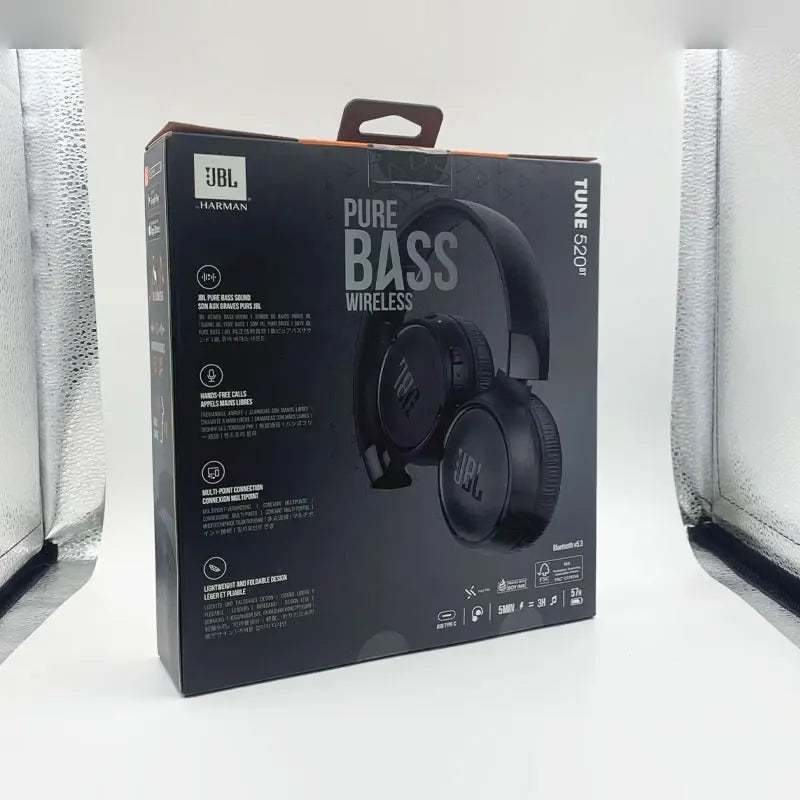 JBL 100% Original TUNE 520BT Fones de ouvido sem fio Bluetooth para meninos e meninas, fones de ouvido esportivos musicais com microfone