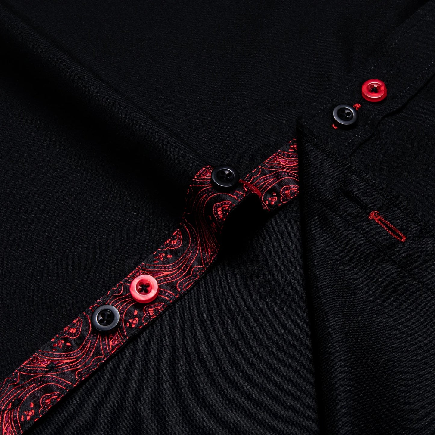 DiBanGu Camisa Masculina de Manga Longa Preto Sólido Vermelho Paisley Cor Contraste Moda Vestido Camisa para Homens Gola Botão para baixo Roupas Masculinas