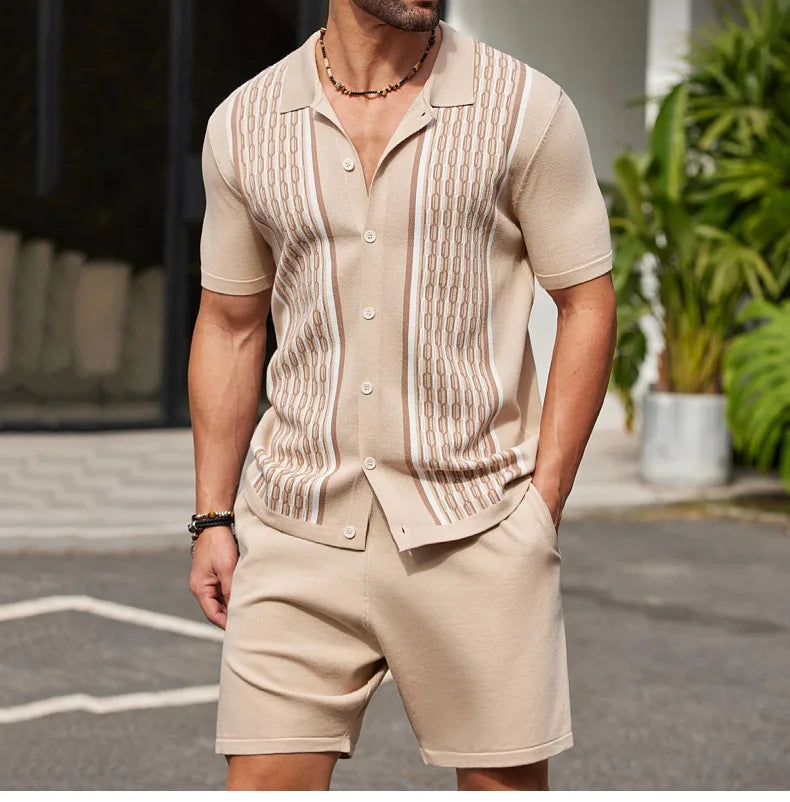 Conjunto de duas peças de seda gelo masculino manga curta, terno casual de negócios, roupa masculina, ginástica, alta qualidade, verão