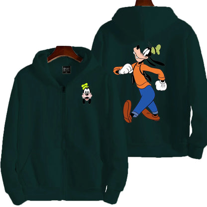 Goofy masculino impressão dos desenhos animados hoodie primavera outono feminino moletom de grandes dimensões com zíper novo casal rua moda casaco